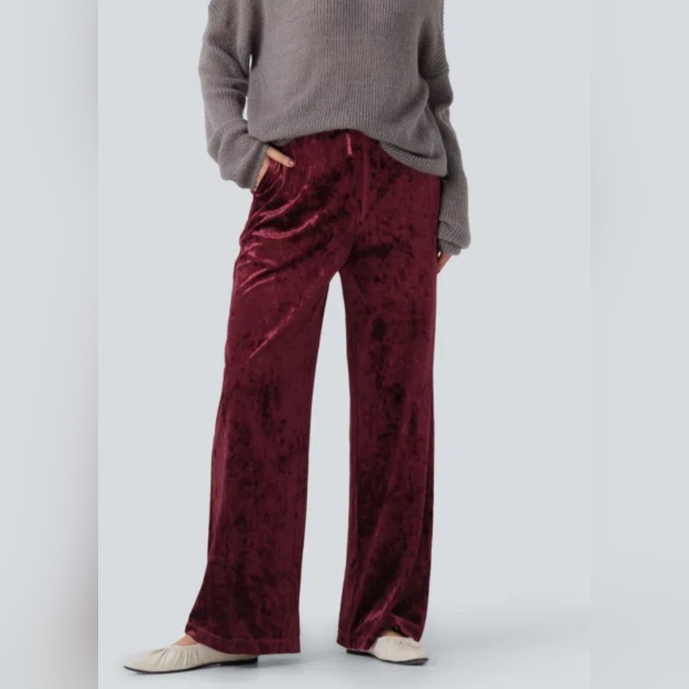Soft Surroundings Lounge Pants - Crushed Velvet - Burgundy - Wide Leg - Size L